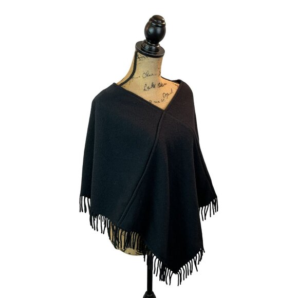 James Pringle Weavers 100% Wool Black Fringe Poncho Wrap Womens Made In Scotland - Picture 3 of 7